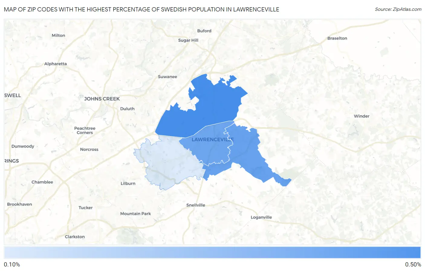 Zip Codes with the Highest Percentage of Swedish Population in Lawrenceville Map