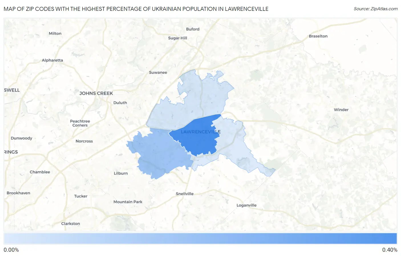 Zip Codes with the Highest Percentage of Ukrainian Population in Lawrenceville Map