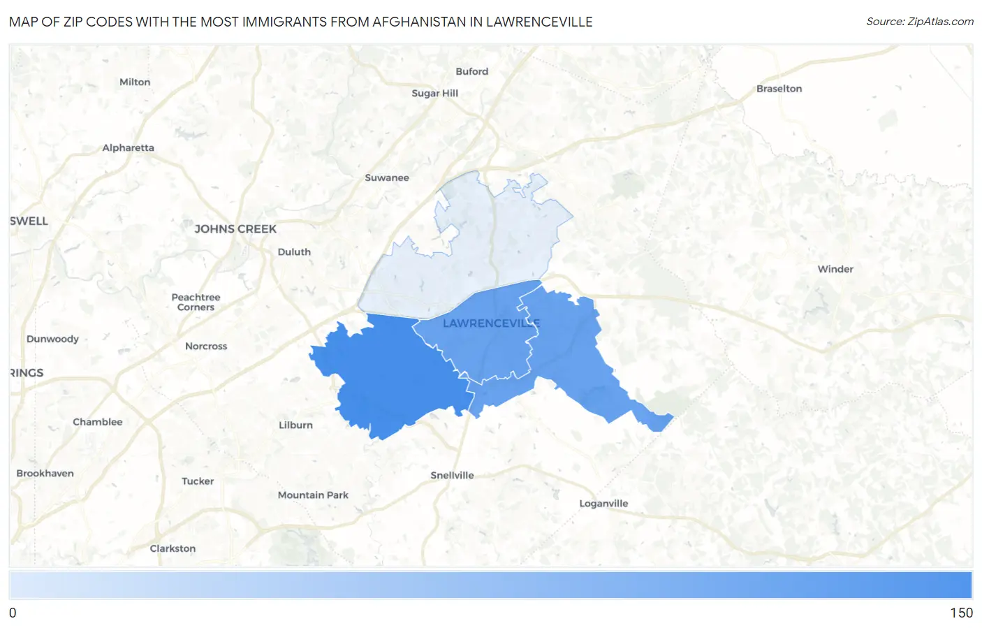 Zip Codes with the Most Immigrants from Afghanistan in Lawrenceville Map