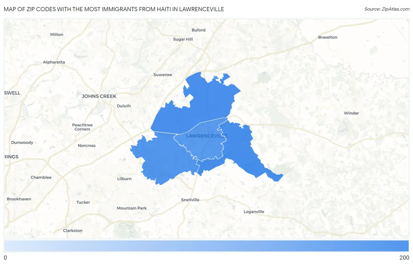 Zip Codes with the Most Immigrants from Haiti in Lawrenceville Map