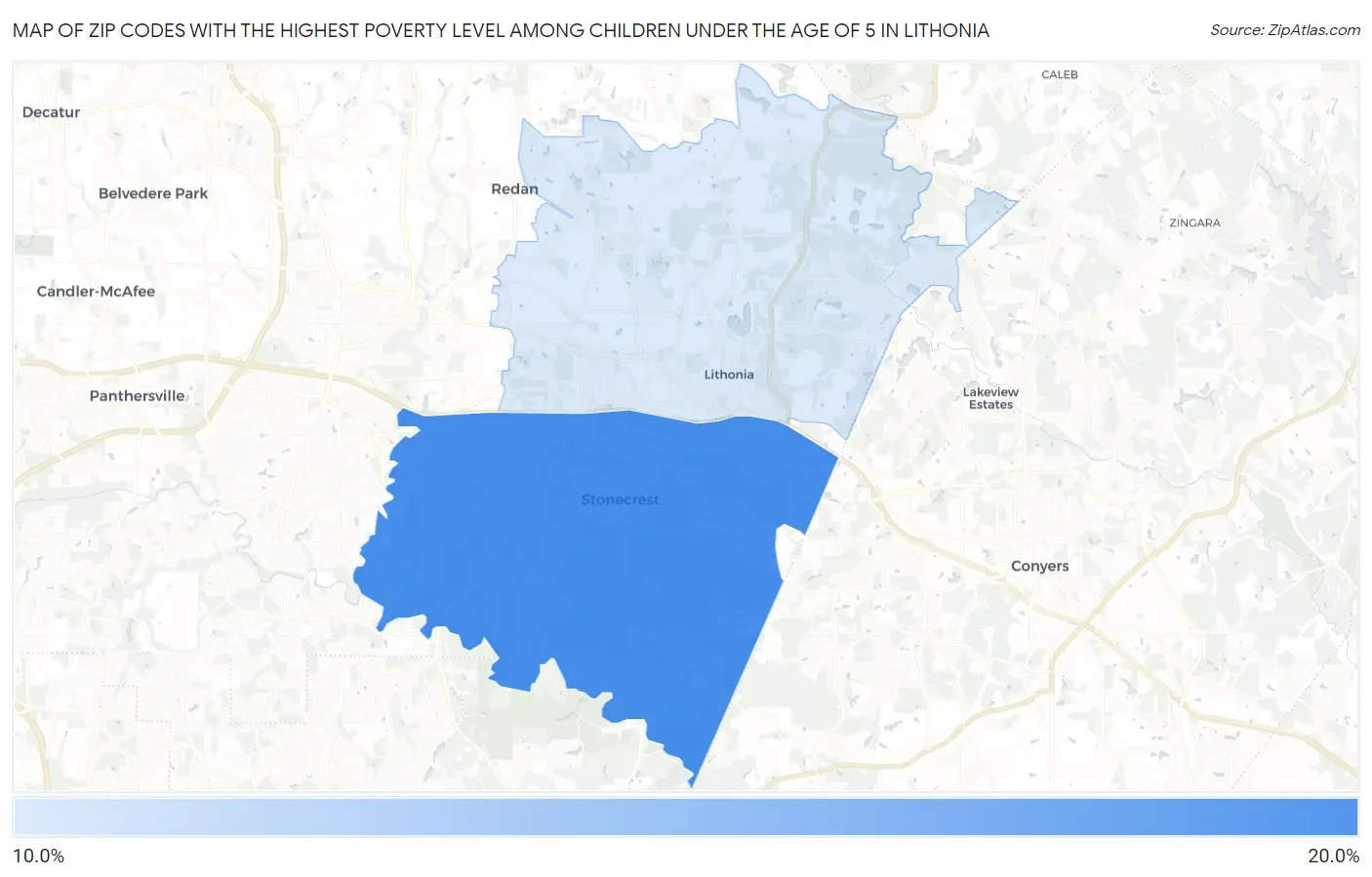 Zip Codes with the Highest Poverty Level Among Children Under the Age of 5 in Lithonia Map