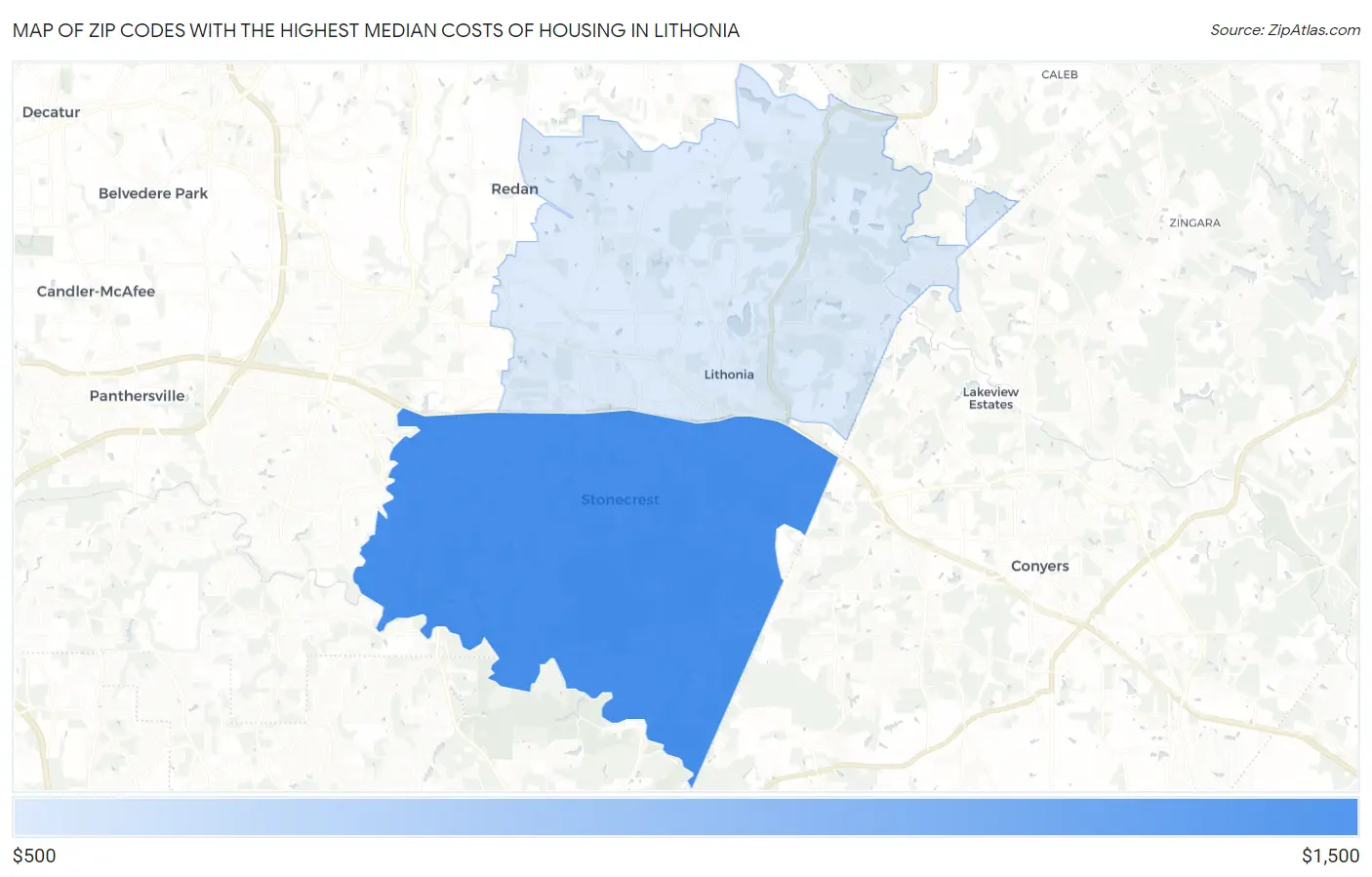 Zip Codes with the Highest Median Costs of Housing in Lithonia Map