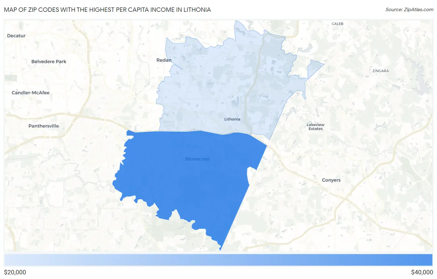 Zip Codes with the Highest Per Capita Income in Lithonia Map