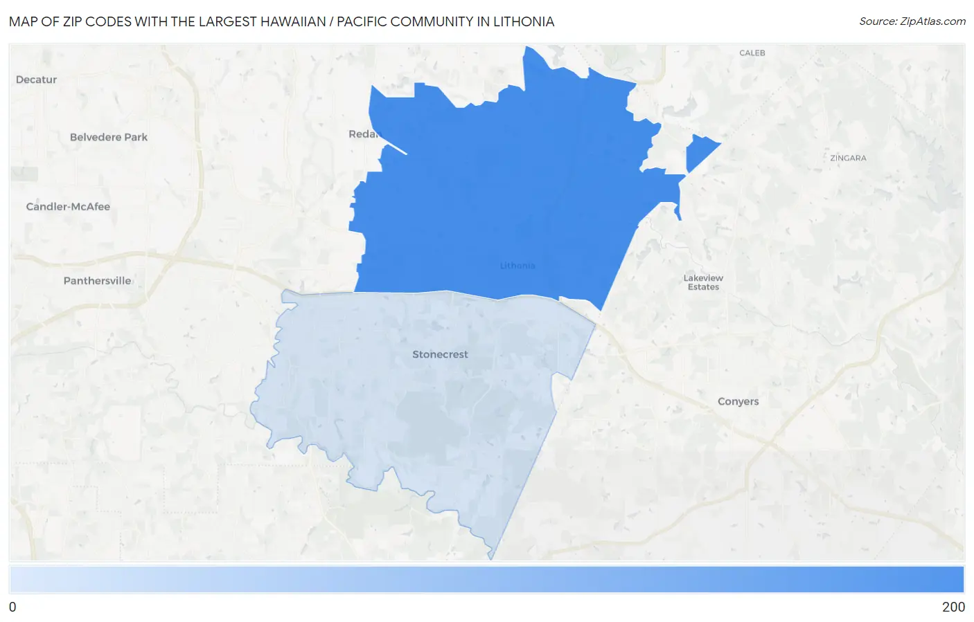 Zip Codes with the Largest Hawaiian / Pacific Community in Lithonia Map