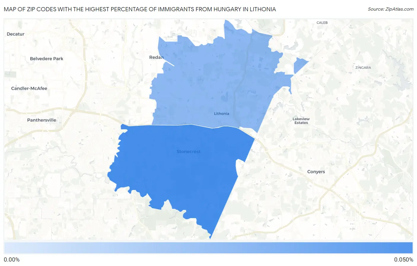 Zip Codes with the Highest Percentage of Immigrants from Hungary in Lithonia Map