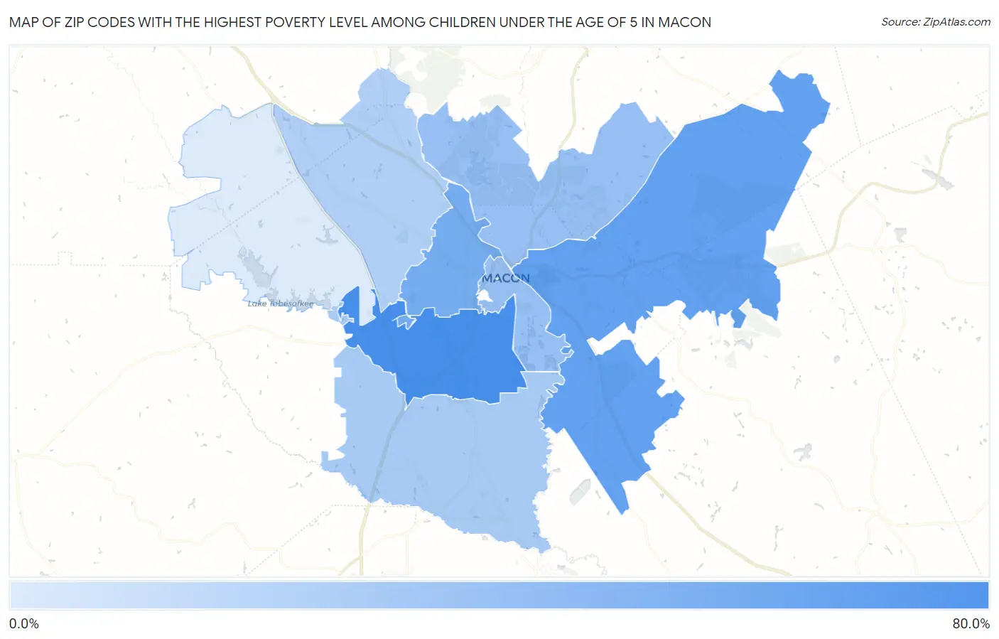 Zip Codes with the Highest Poverty Level Among Children Under the Age of 5 in Macon Map