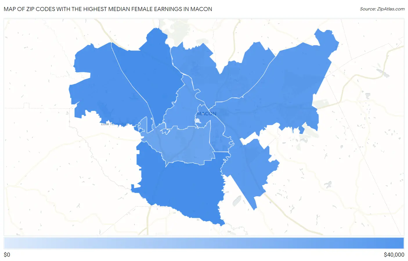 Zip Codes with the Highest Median Female Earnings in Macon Map