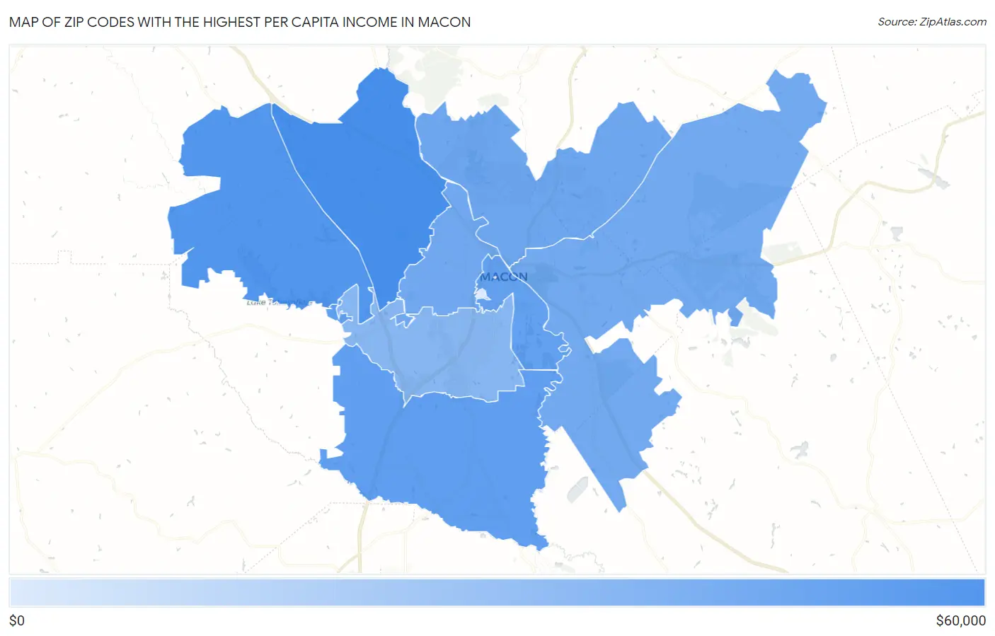 Zip Codes with the Highest Per Capita Income in Macon Map