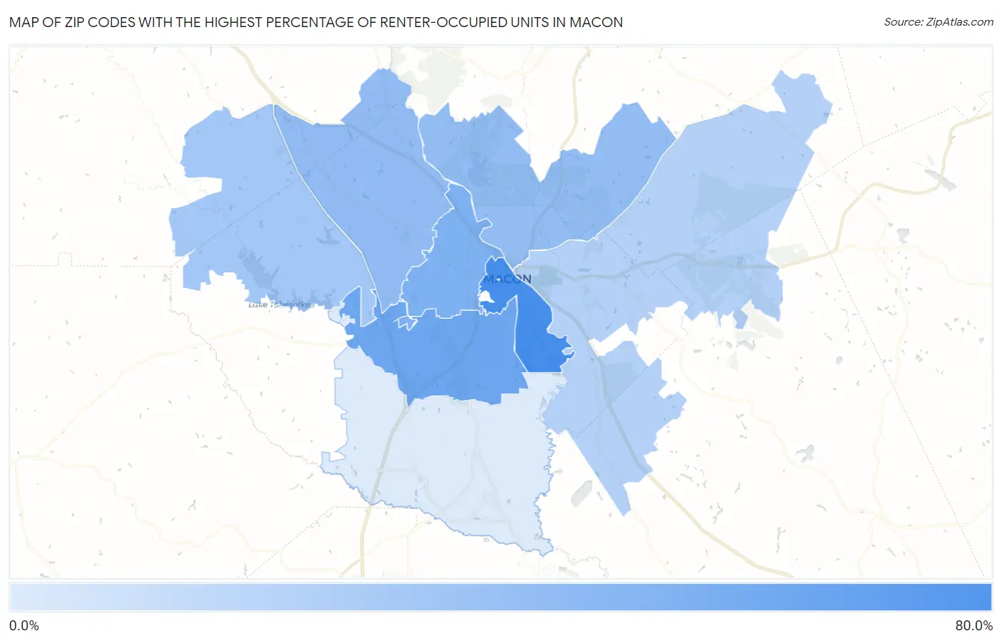Zip Codes with the Highest Percentage of Renter-Occupied Units in Macon Map