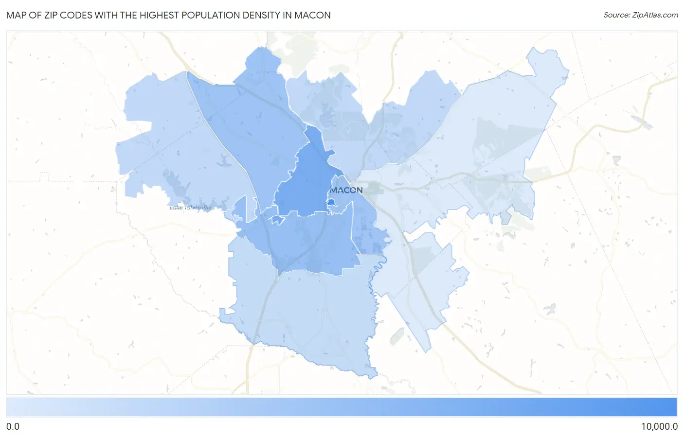 Zip Codes with the Highest Population Density in Macon Map
