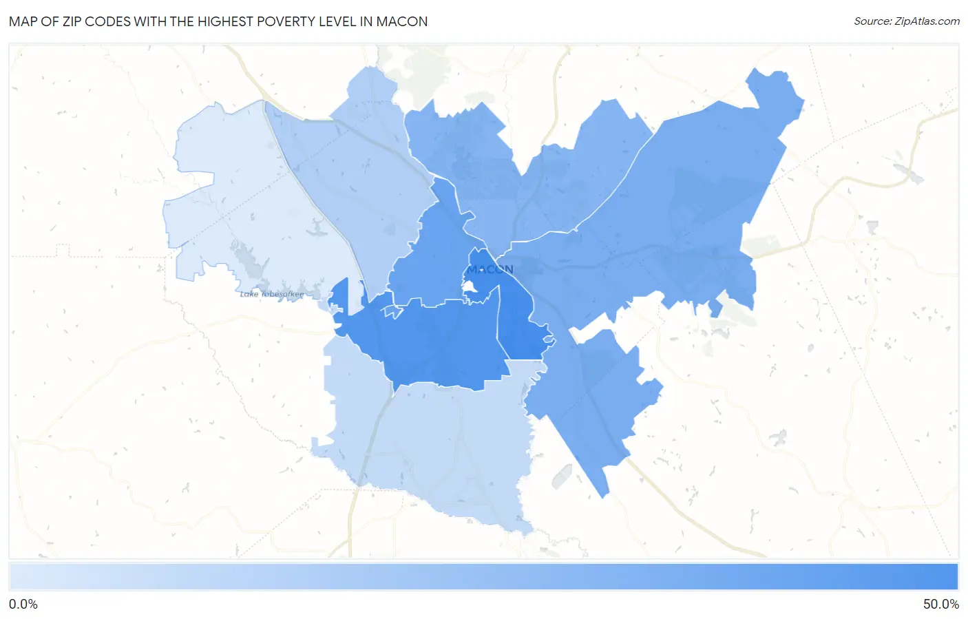 Zip Codes with the Highest Poverty Level in Macon Map