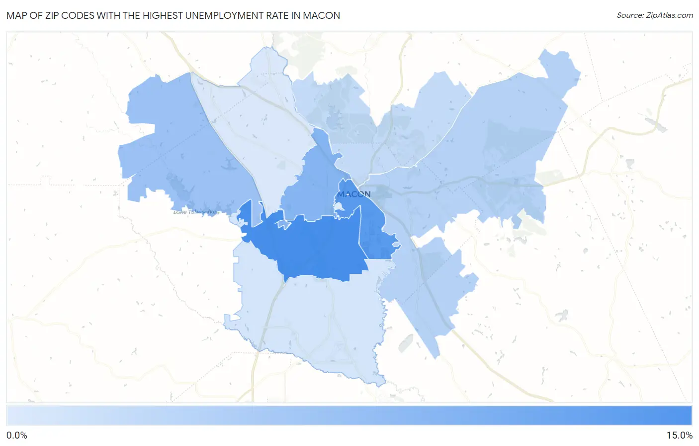 Zip Codes with the Highest Unemployment Rate in Macon Map