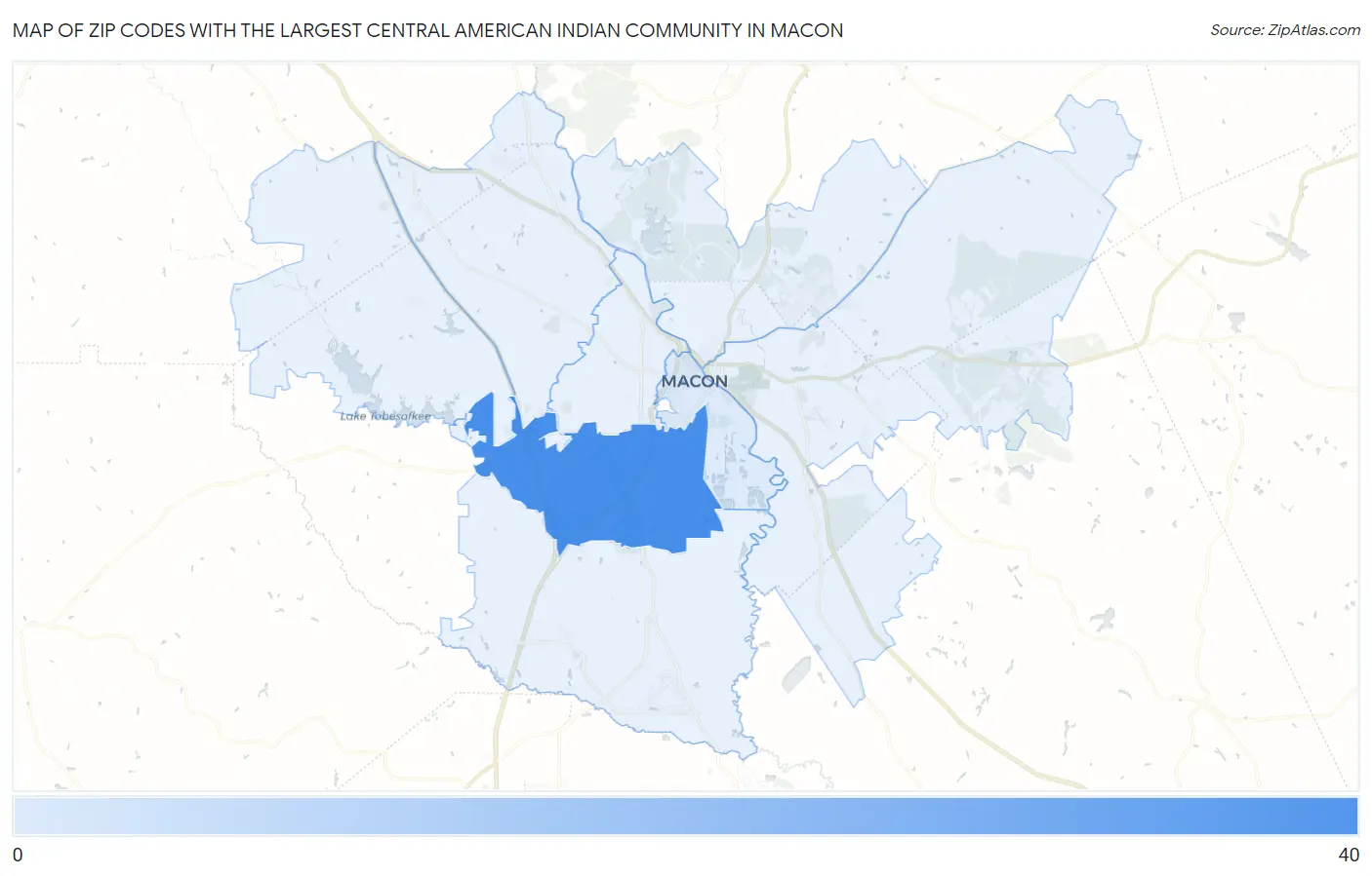 Zip Codes with the Largest Central American Indian Community in Macon Map