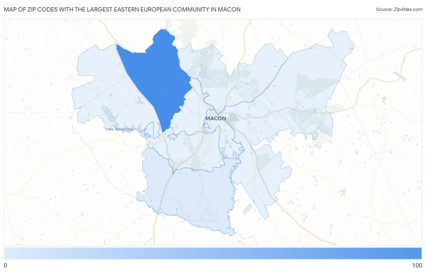 Zip Codes with the Largest Eastern European Community in Macon Map