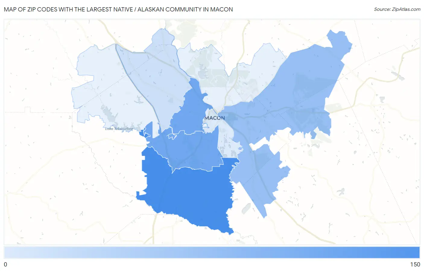 Zip Codes with the Largest Native / Alaskan Community in Macon Map