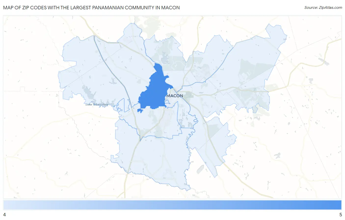 Zip Codes with the Largest Panamanian Community in Macon Map