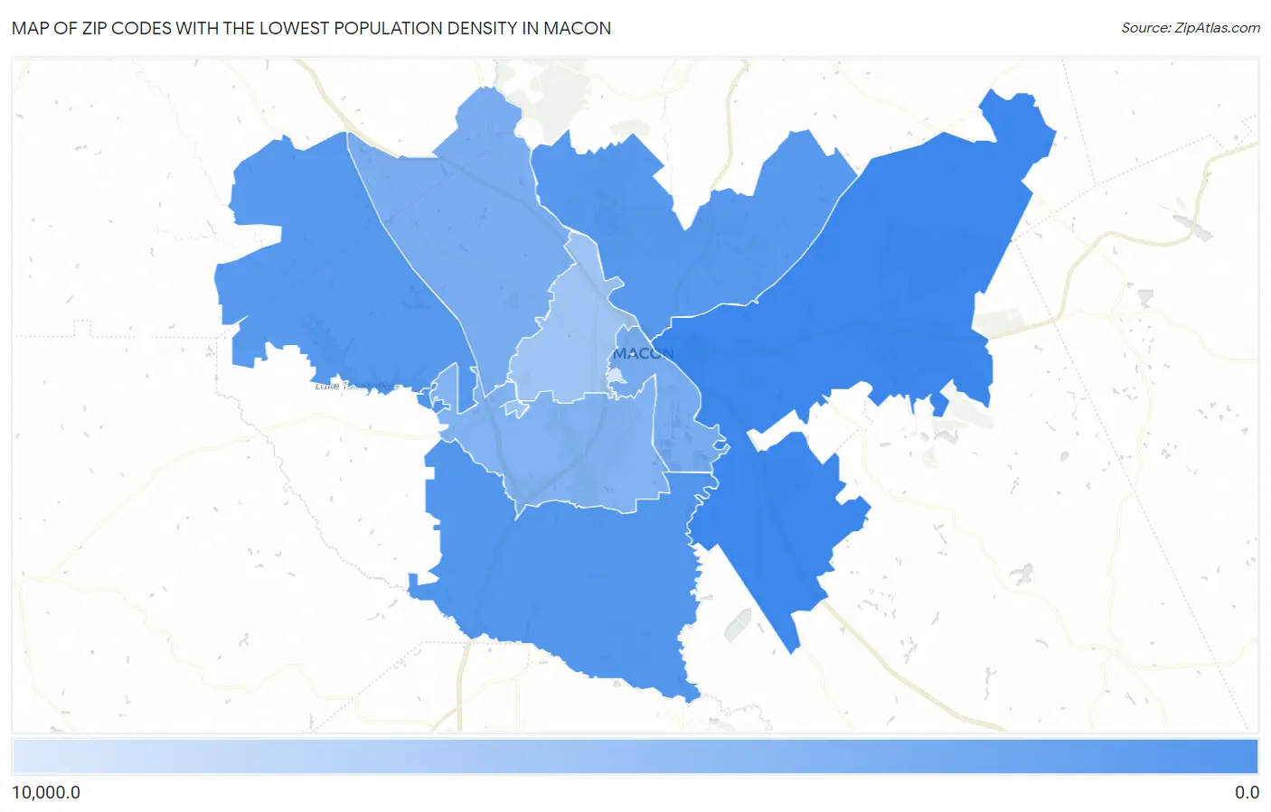 Zip Codes with the Lowest Population Density in Macon Map