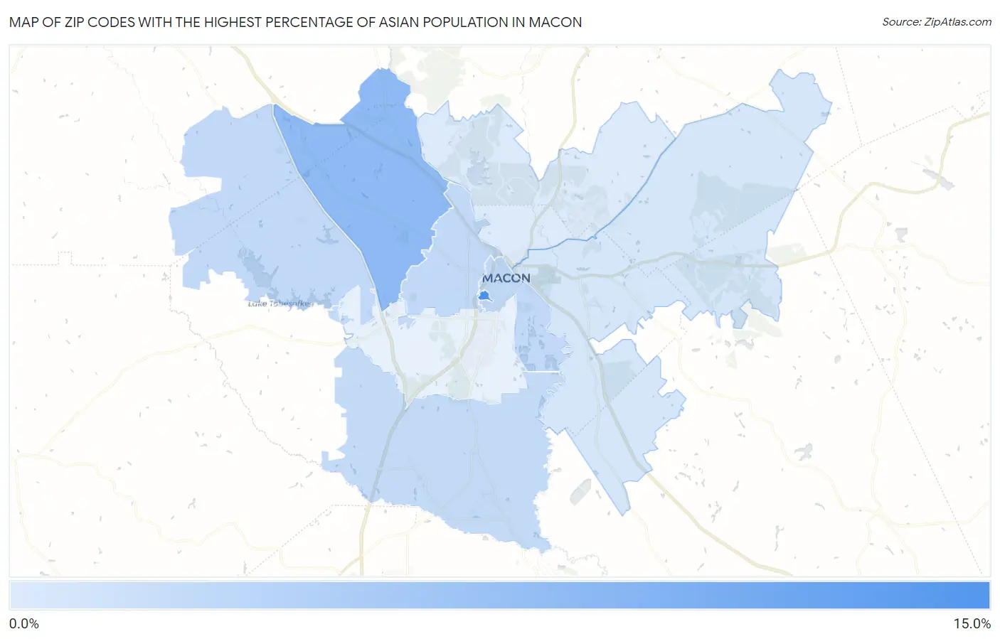 Zip Codes with the Highest Percentage of Asian Population in Macon Map