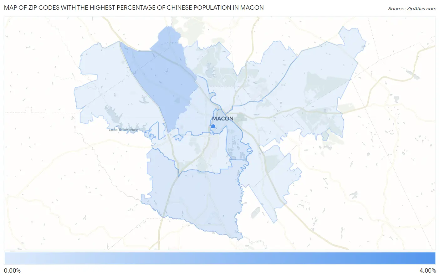 Zip Codes with the Highest Percentage of Chinese Population in Macon Map