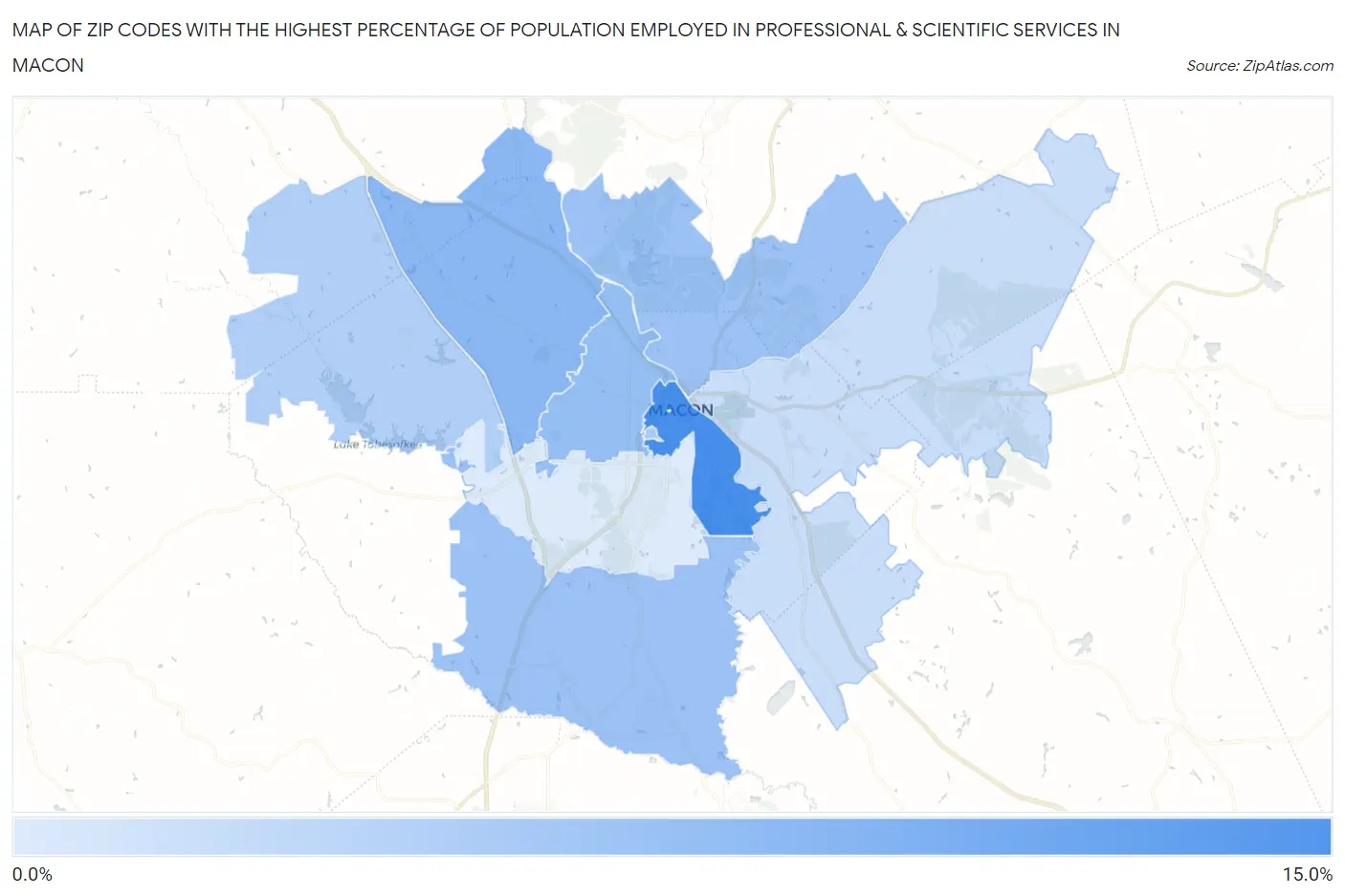 Zip Codes with the Highest Percentage of Population Employed in Professional & Scientific Services in Macon Map