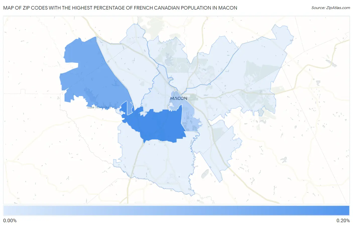 Zip Codes with the Highest Percentage of French Canadian Population in Macon Map