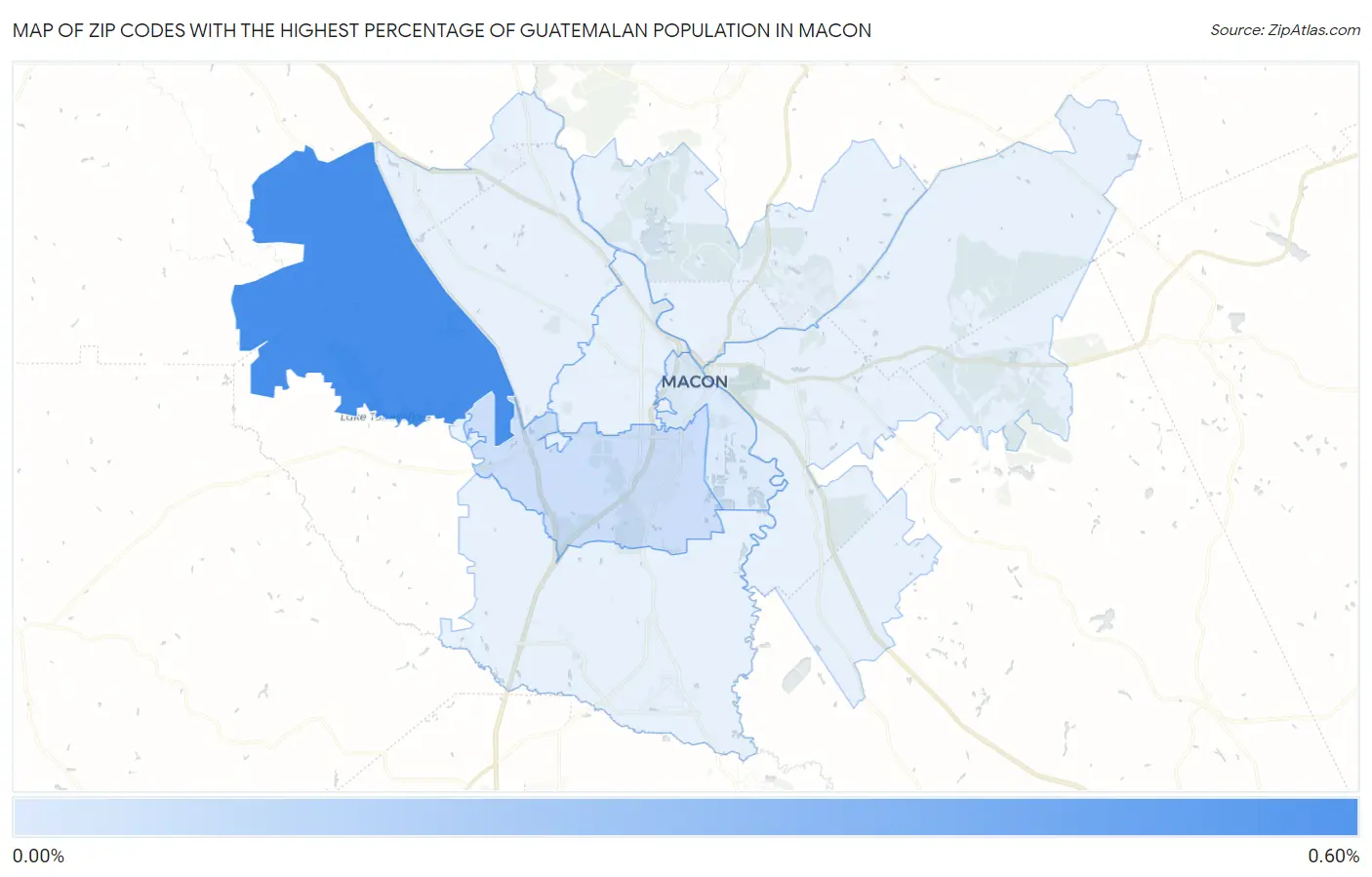 Zip Codes with the Highest Percentage of Guatemalan Population in Macon Map