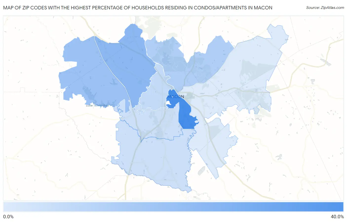 Zip Codes with the Highest Percentage of Households Residing in Condos/Apartments in Macon Map