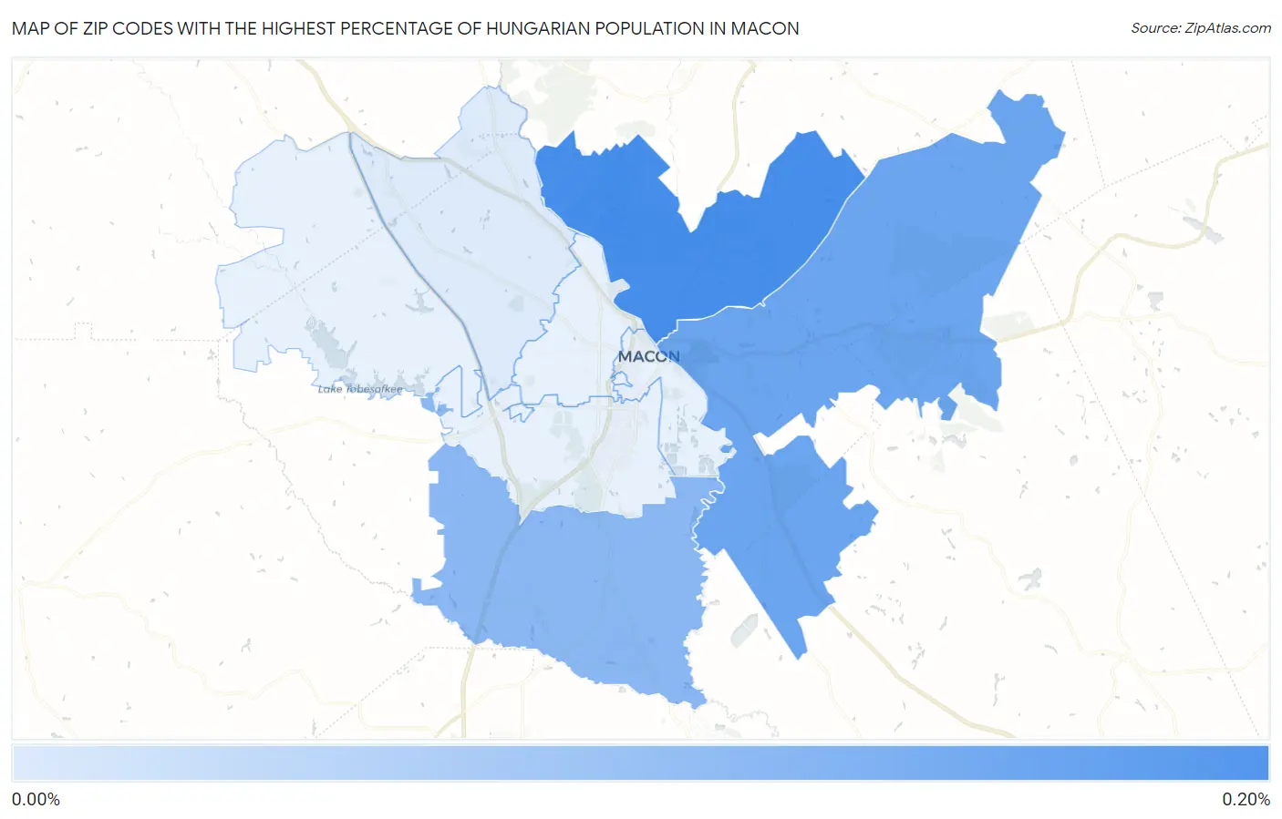 Zip Codes with the Highest Percentage of Hungarian Population in Macon Map