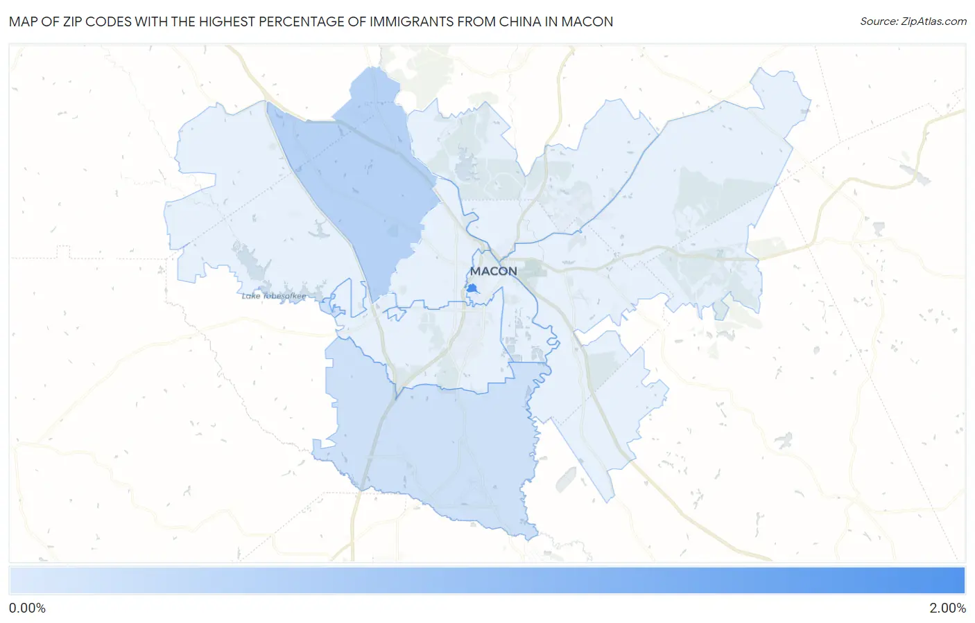 Zip Codes with the Highest Percentage of Immigrants from China in Macon Map
