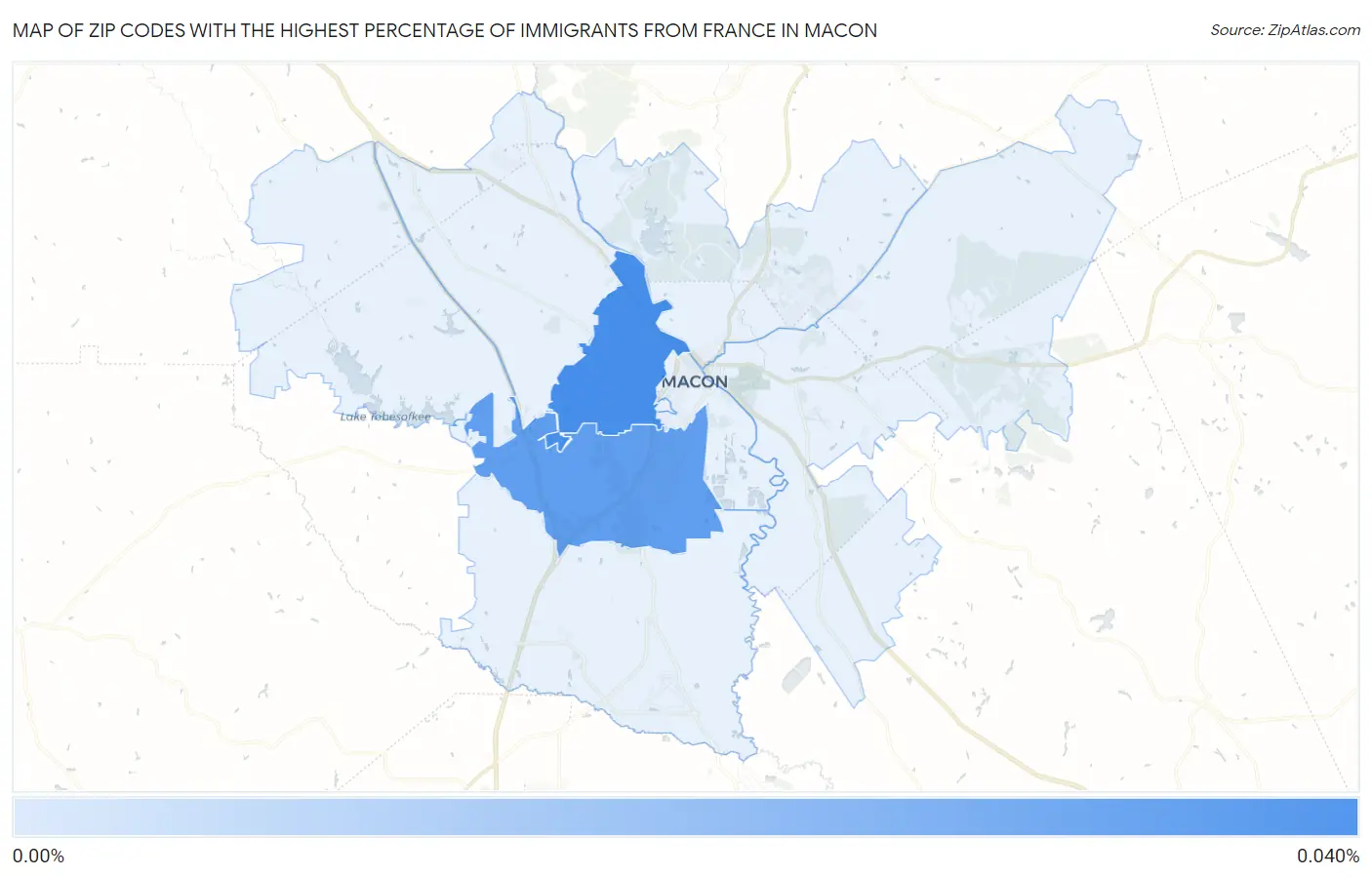 Zip Codes with the Highest Percentage of Immigrants from France in Macon Map