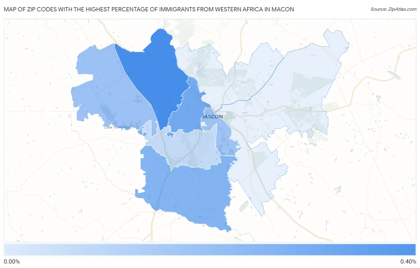 Zip Codes with the Highest Percentage of Immigrants from Western Africa in Macon Map