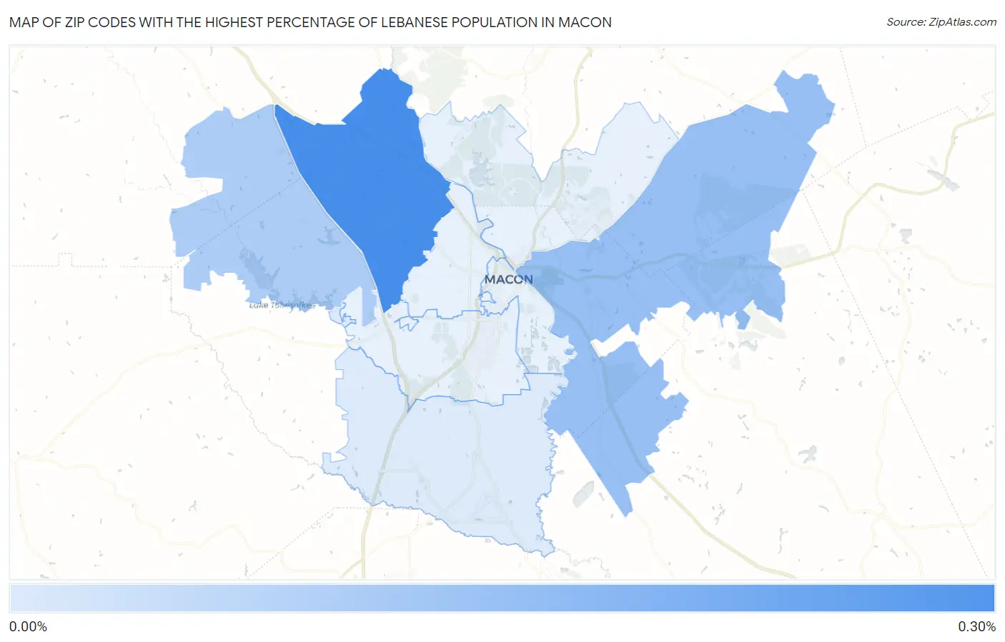 Zip Codes with the Highest Percentage of Lebanese Population in Macon Map