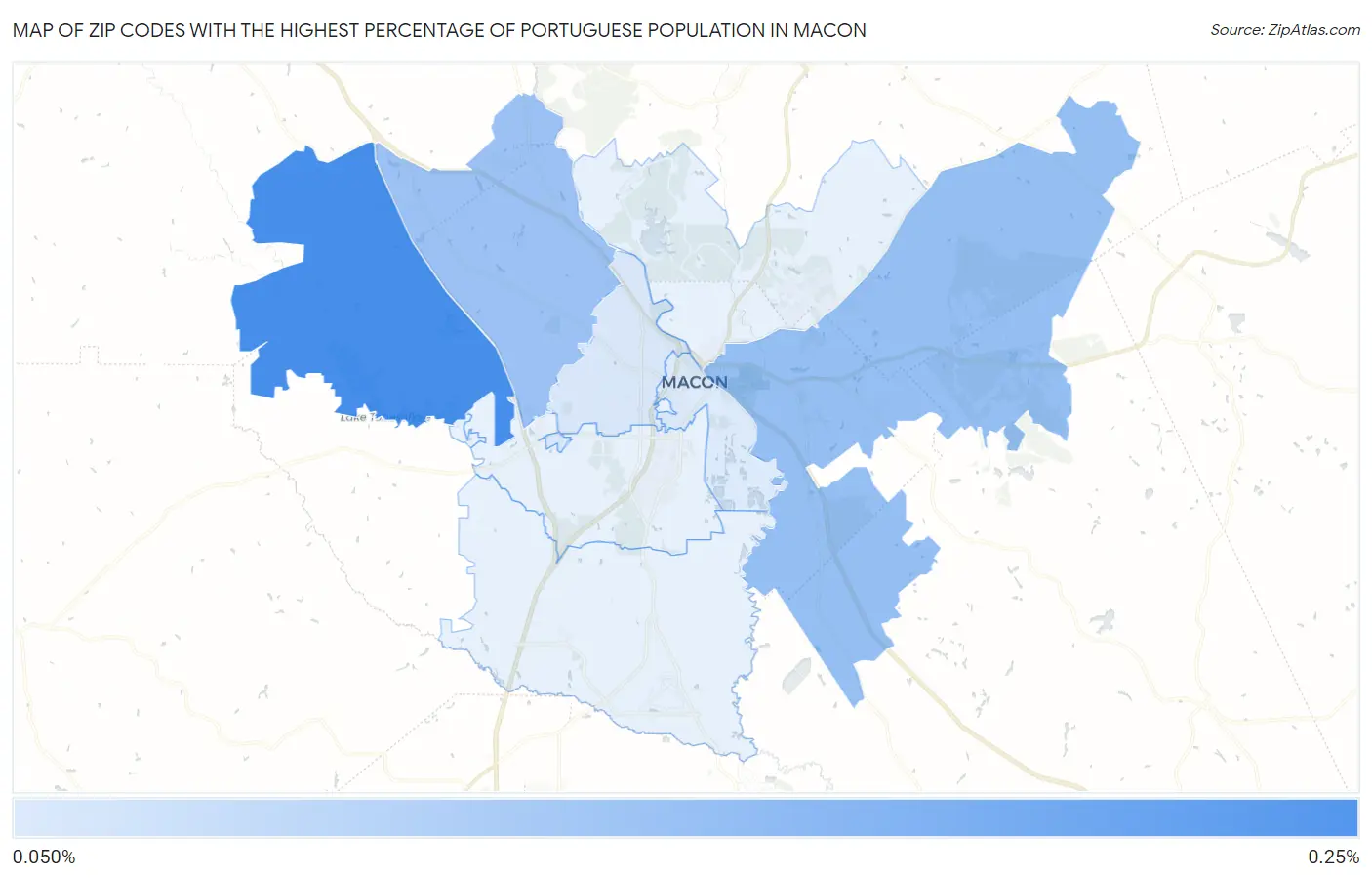 Zip Codes with the Highest Percentage of Portuguese Population in Macon Map