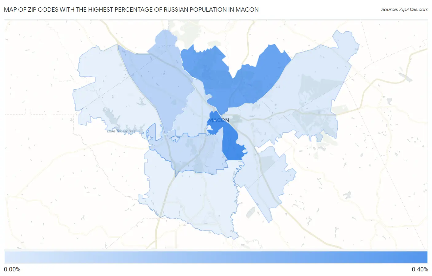 Zip Codes with the Highest Percentage of Russian Population in Macon Map