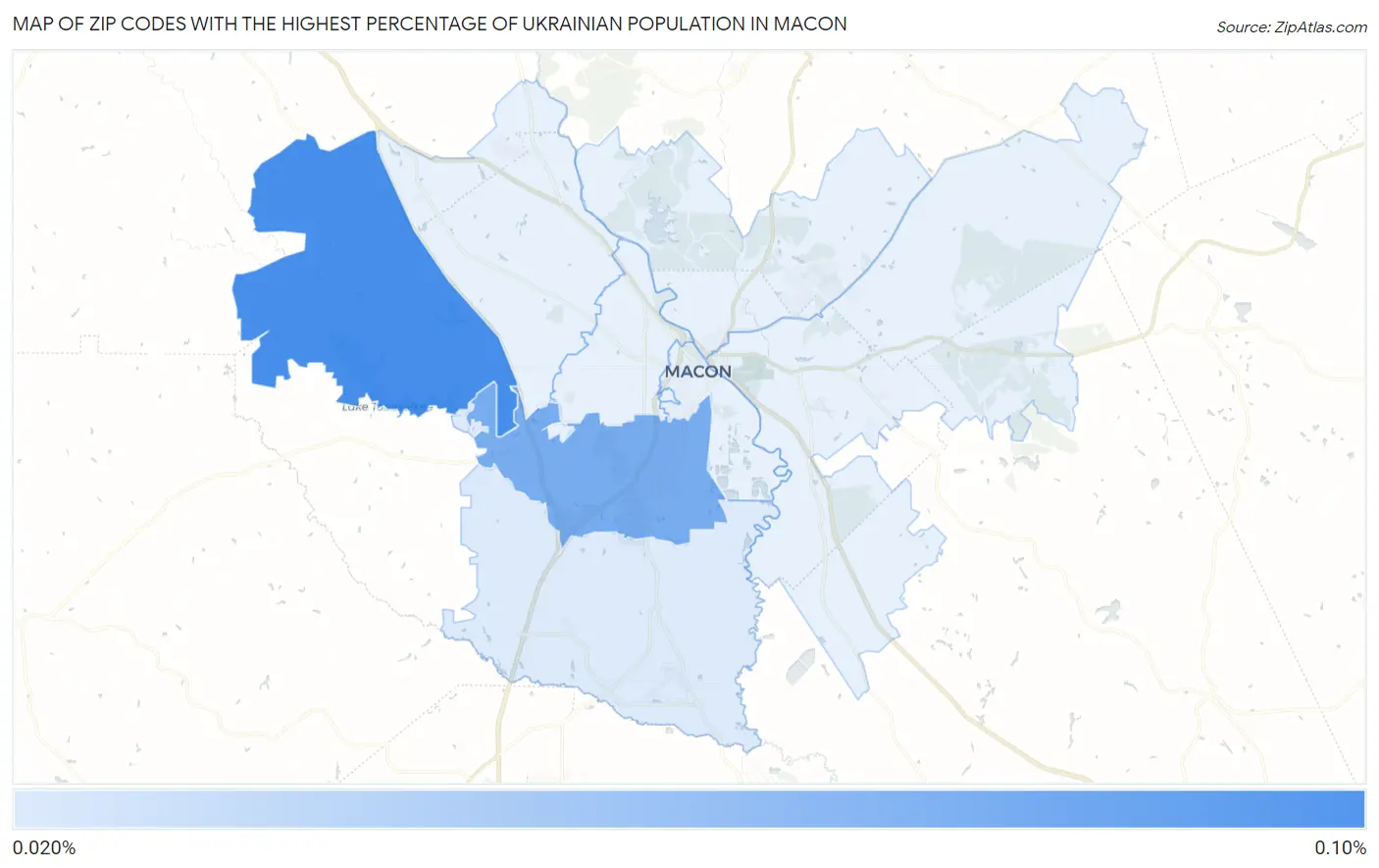 Zip Codes with the Highest Percentage of Ukrainian Population in Macon Map