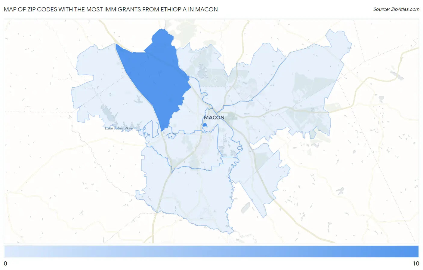 Zip Codes with the Most Immigrants from Ethiopia in Macon Map