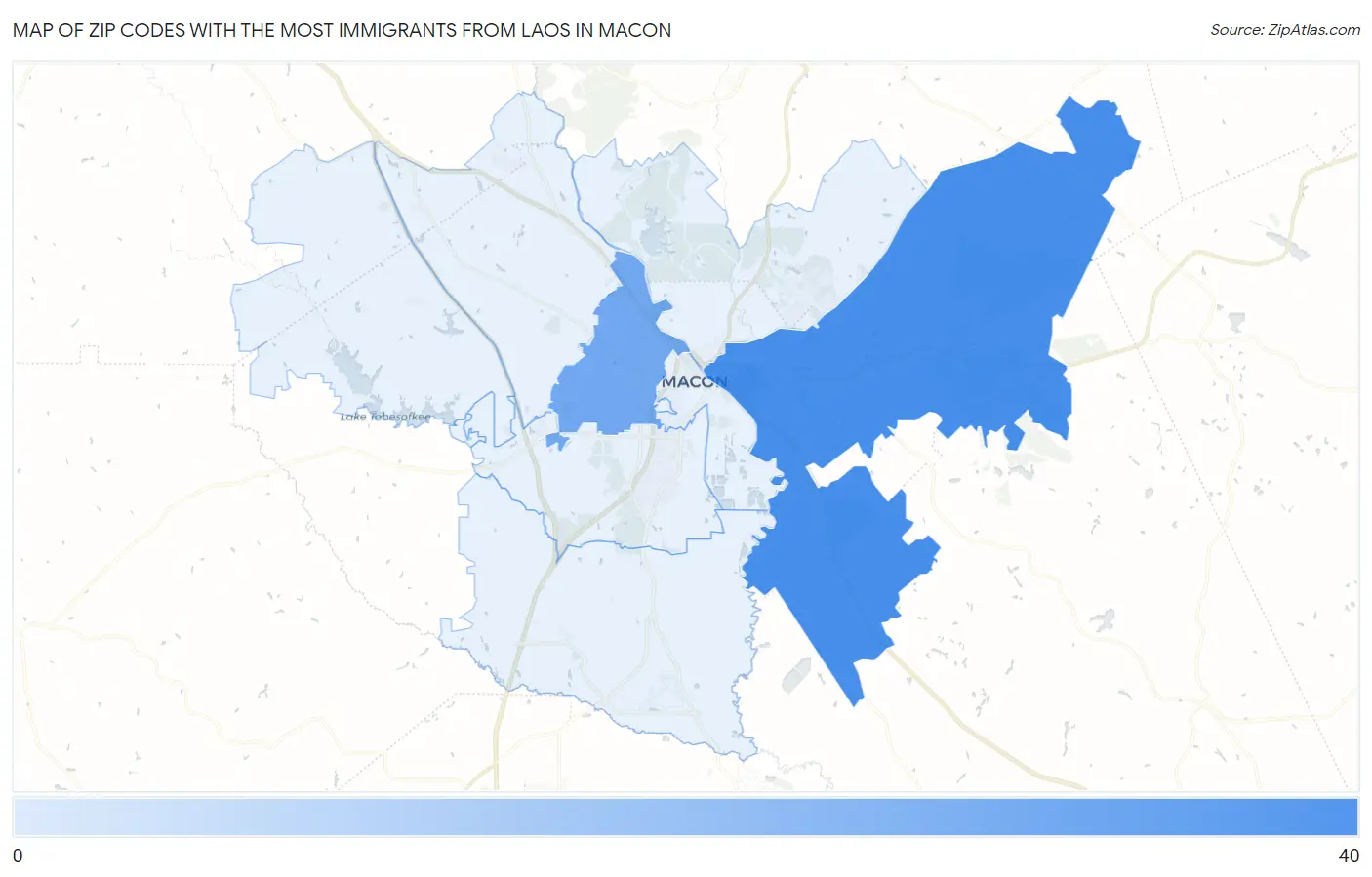 Zip Codes with the Most Immigrants from Laos in Macon Map