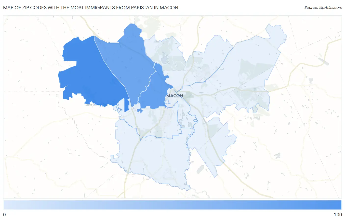 Zip Codes with the Most Immigrants from Pakistan in Macon Map