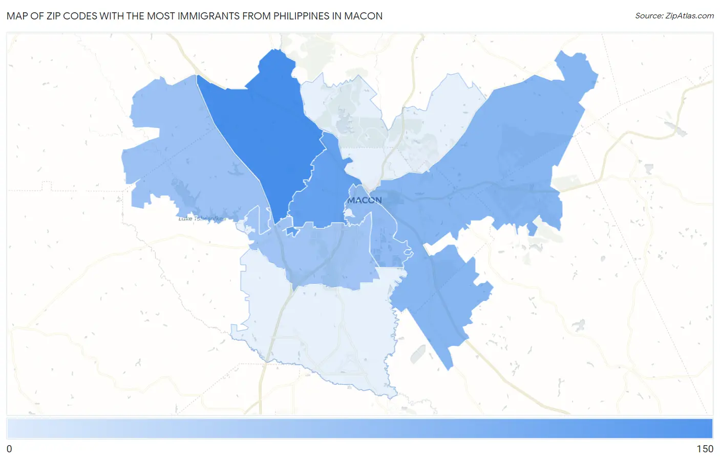 Zip Codes with the Most Immigrants from Philippines in Macon Map