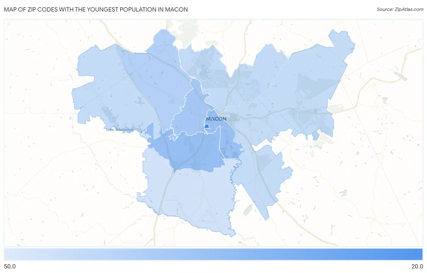 Zip Codes with the Youngest Population in Macon Map