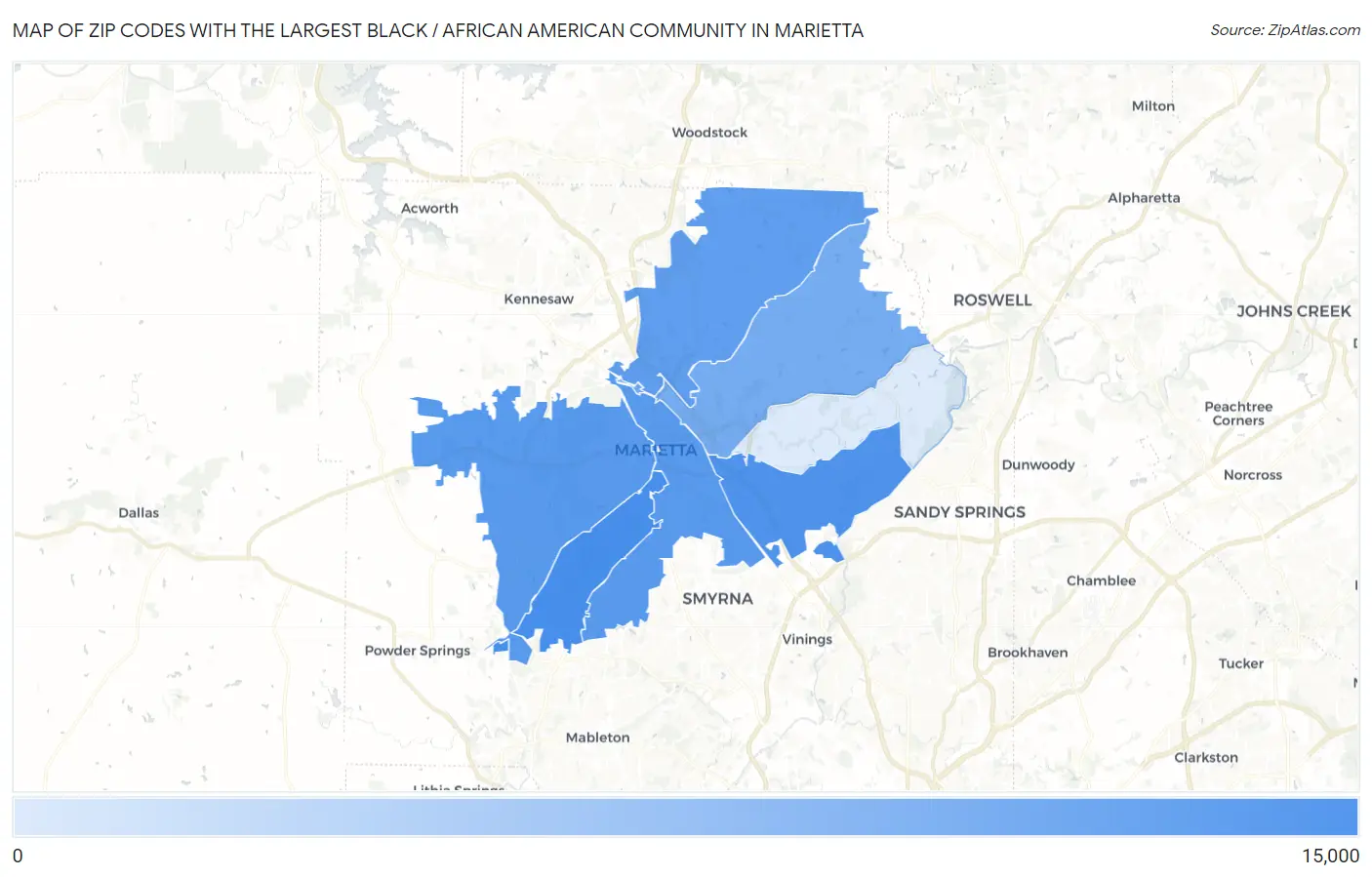 Zip Codes with the Largest Black / African American Community in Marietta Map