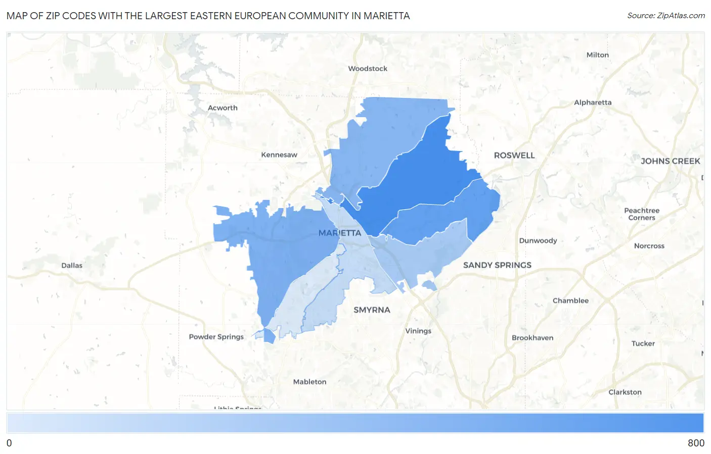 Zip Codes with the Largest Eastern European Community in Marietta Map
