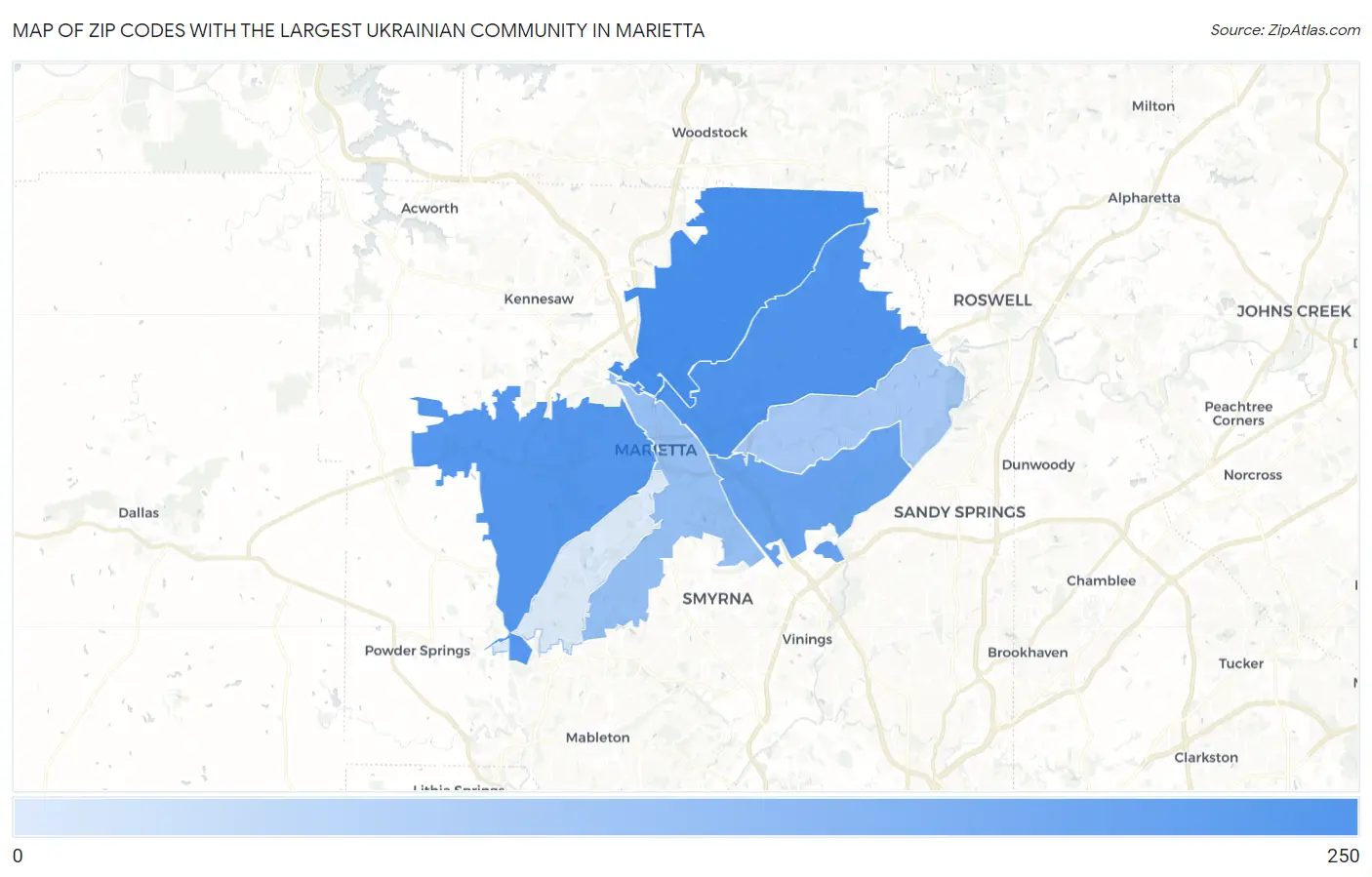 Zip Codes with the Largest Ukrainian Community in Marietta Map