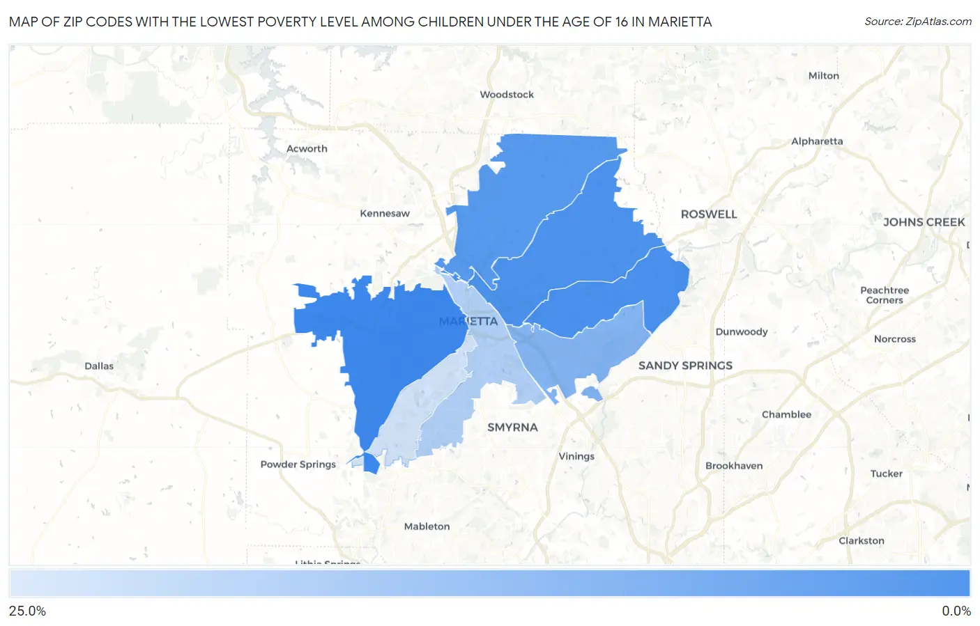 Zip Codes with the Lowest Poverty Level Among Children Under the Age of 16 in Marietta Map