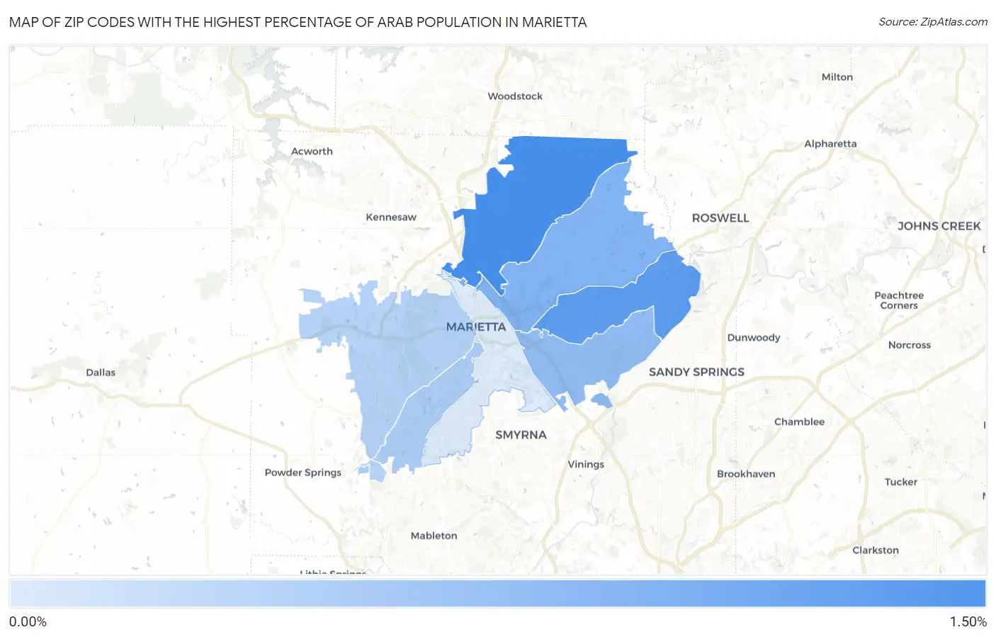 Zip Codes with the Highest Percentage of Arab Population in Marietta Map