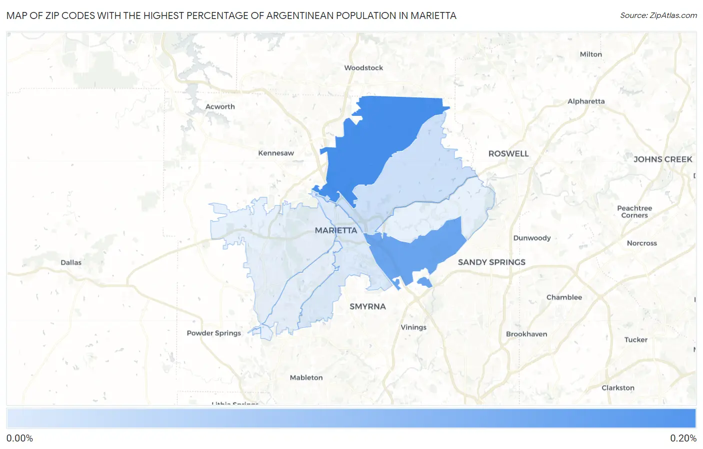 Zip Codes with the Highest Percentage of Argentinean Population in Marietta Map