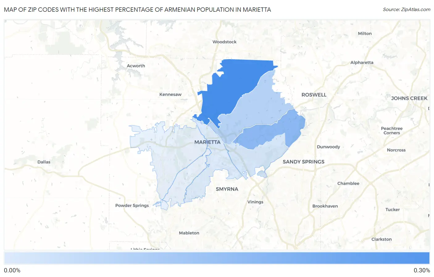 Zip Codes with the Highest Percentage of Armenian Population in Marietta Map