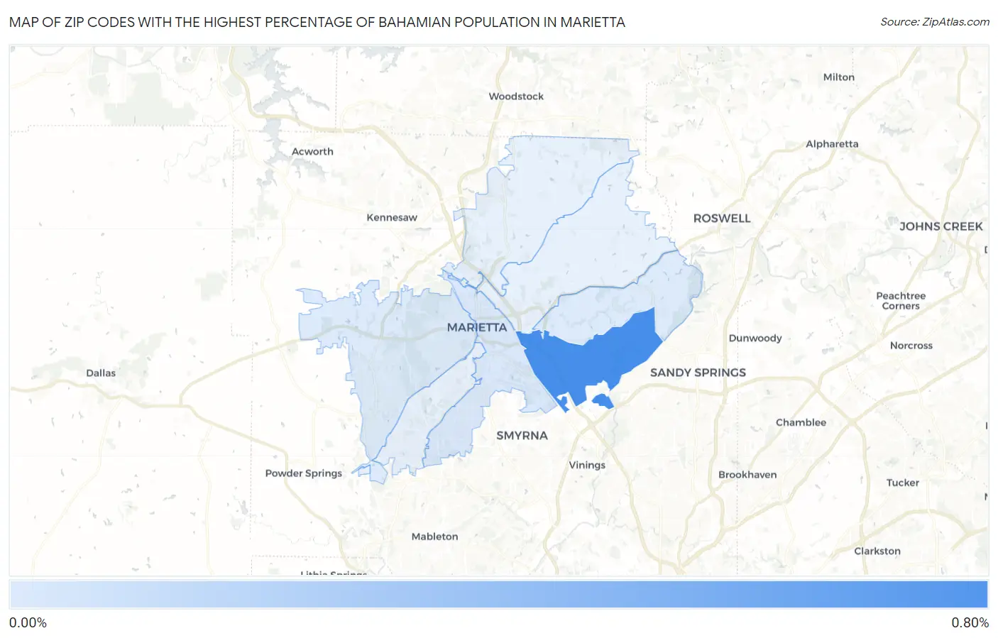 Zip Codes with the Highest Percentage of Bahamian Population in Marietta Map