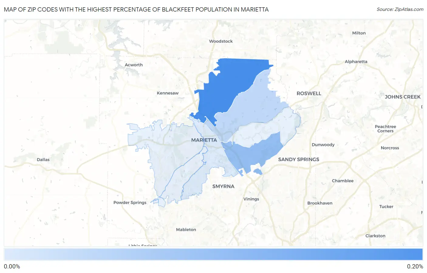 Zip Codes with the Highest Percentage of Blackfeet Population in Marietta Map