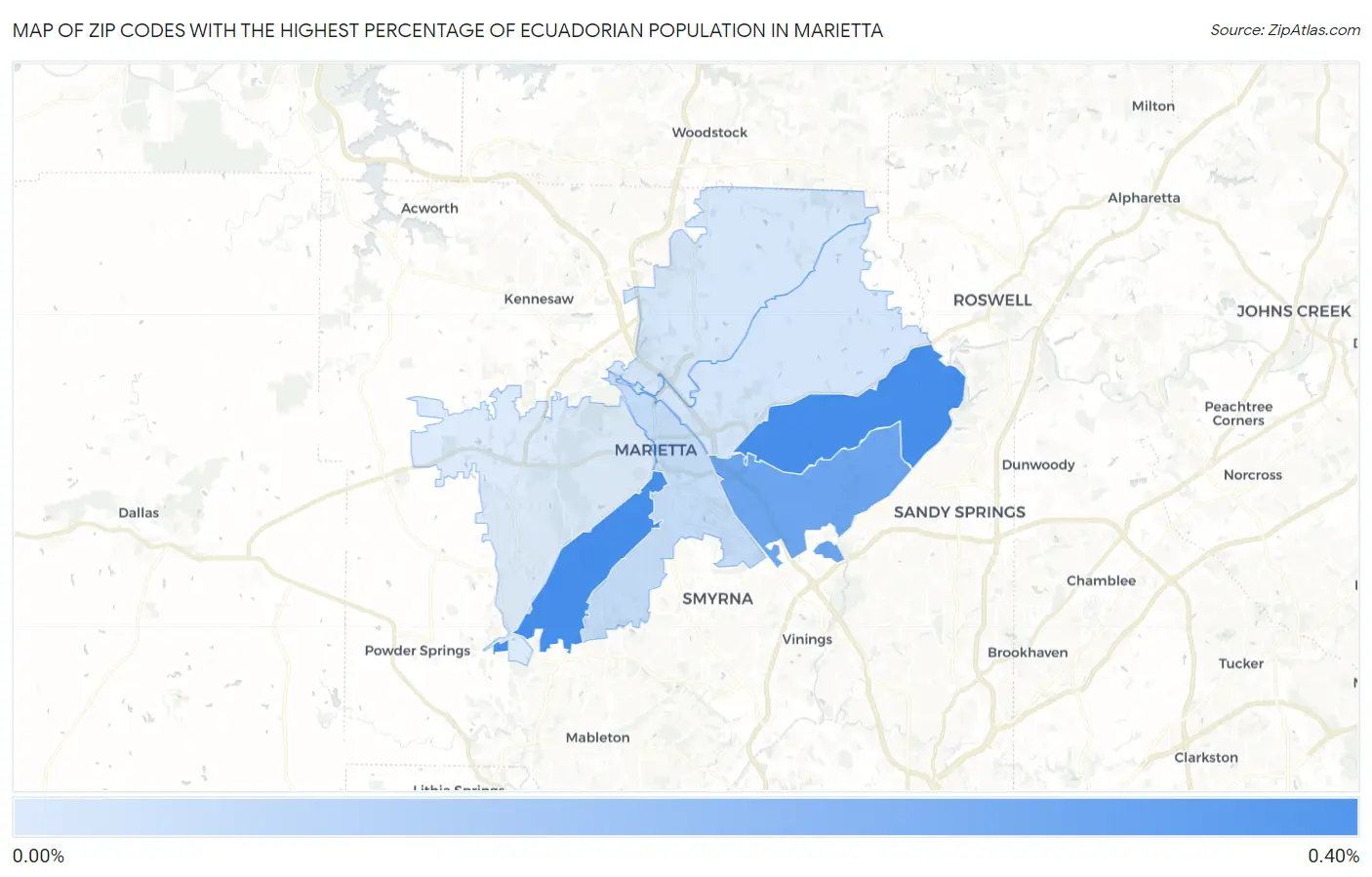 Zip Codes with the Highest Percentage of Ecuadorian Population in Marietta Map